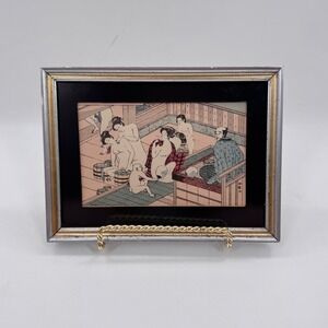 Vintage Japanese Bathhouse Scene Ukiyo-e Style Print Framed 10x7